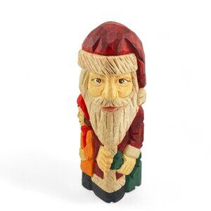 Santa Claus Block Figurine Statue, Resin, Carved Wood Appearance, Christmas